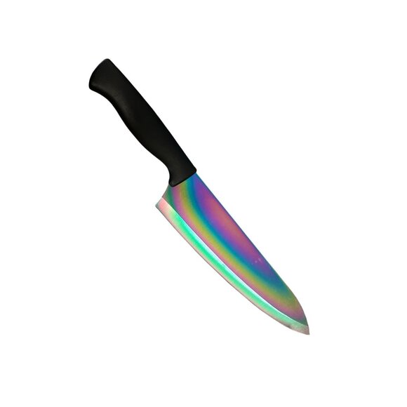 Iridescent Chef Knife With Ergonomic Black Handle rainbow cutlery - Picture 2 of 5